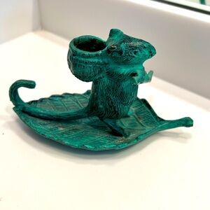 Green Mouse on a Leaf with a paddle Candle Holder Accent with Vintage Charm